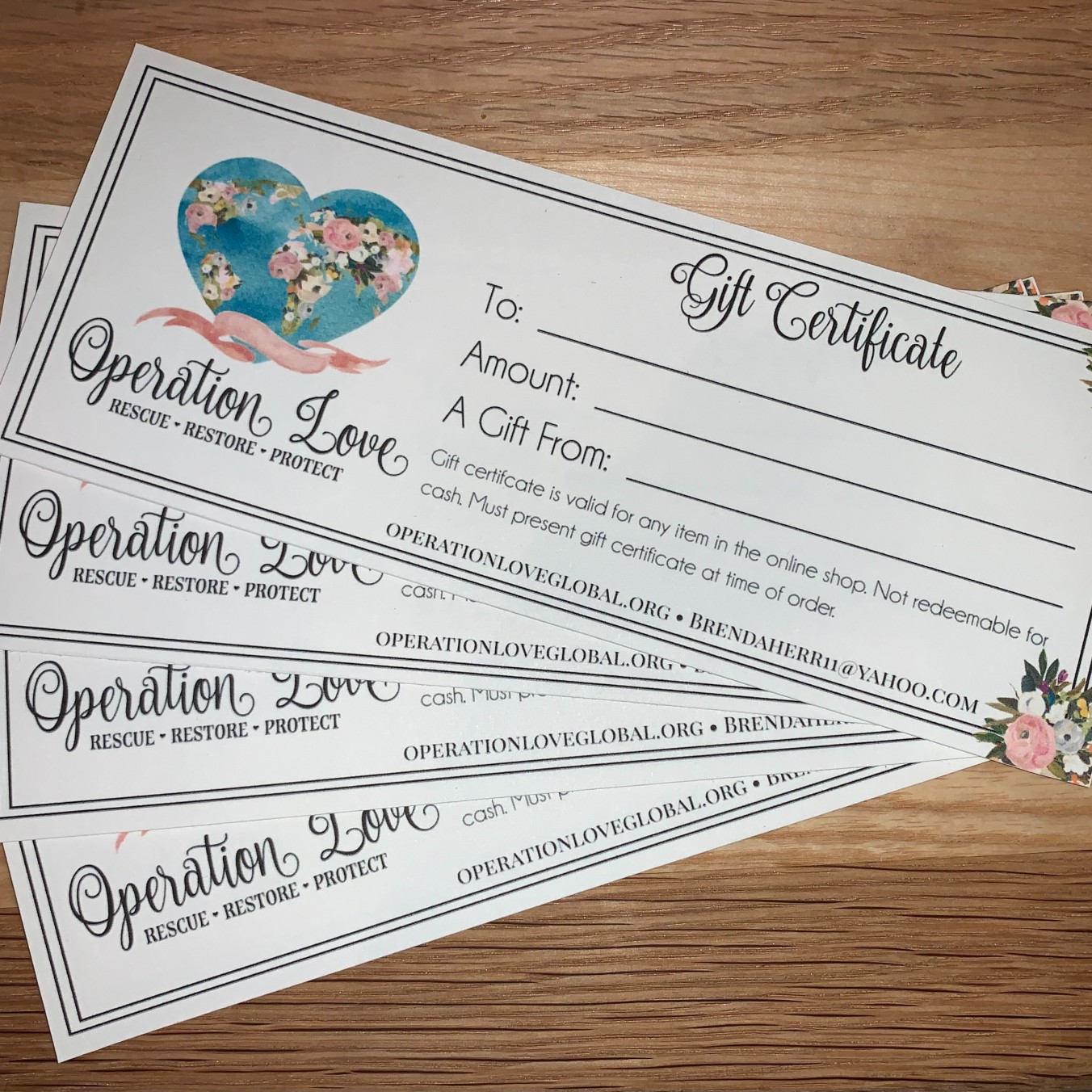 Gift Certificates from Operation Love Global